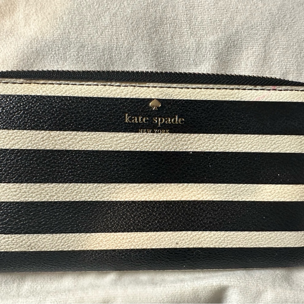 Kate Spade Black and White Striped Women's Zip Around Wallet